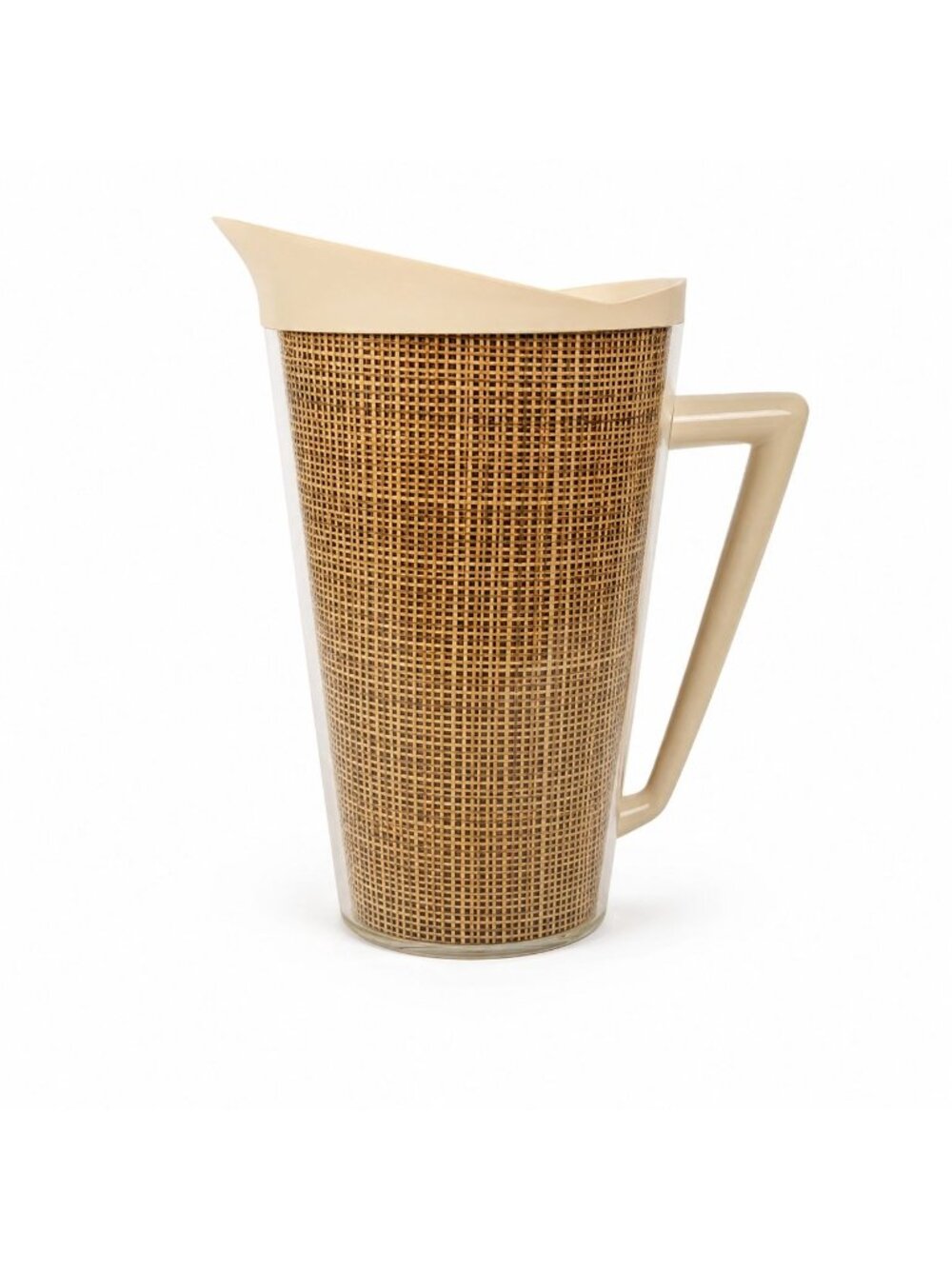 Raffiaware Pitcher Thermo-temp | Vintage Mid Century MCM Kitchy Pitcher Beige Pl
